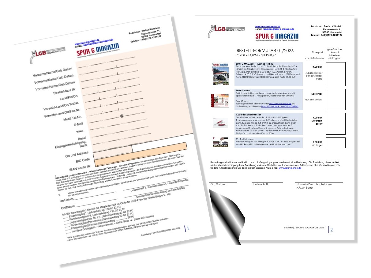 Bestellung ABO Spur G Magazin - mit Bestellformular