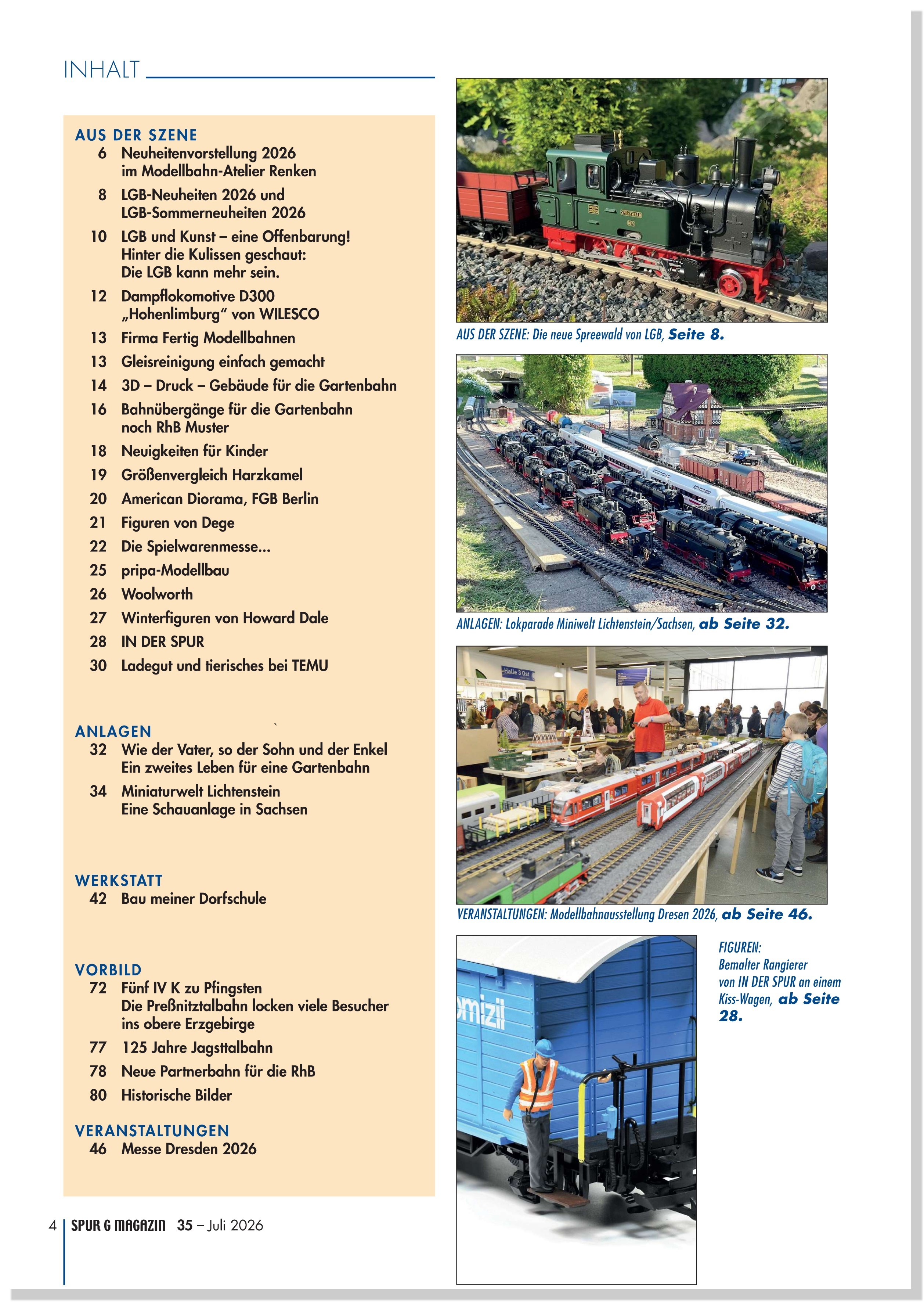Spur G Magazin Ausgabe Nr. 35 - Juli 2026 - Inhaltsverzeichnis zum Download