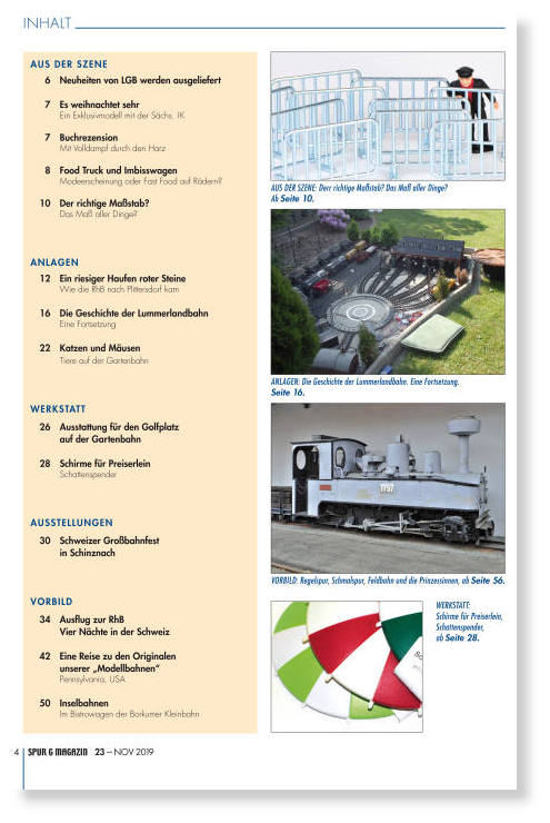 Teilansich des Inhaltsverzeichnis Spur G Magzin Nr. 23 